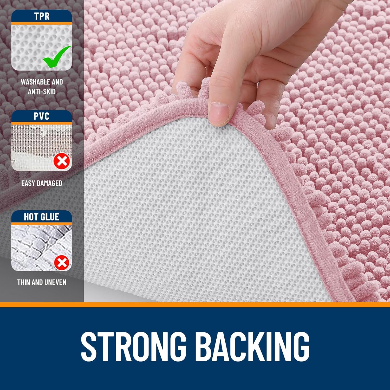 OLANLY Bathroom Runner Rugs - Soft Absorbent Chenille Bath Mat | Quick Dry, Machine Washable, 47x17, Dusty Rose