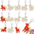 RattanView 24 Pcs Horse Craft Color Your Own Keychains Diy Craft Wooden Blank Keychains for Sunday School Classroom Home Active Party Favors Gifts, 12 Styles
