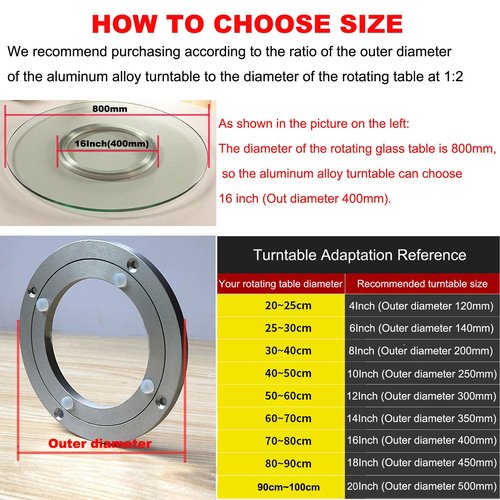 Aluminium Alloy Turntable Bearing, Heavy Duty Swivel Turntable Lazy Susan Rotating Bearing Turntable Round Dining Table Smooth Swivel Plate Hardware (450mm - 18inch)
