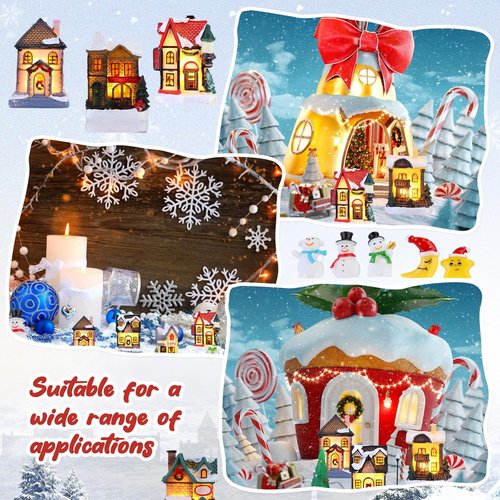 Barydat Christmas Village Figurines Set - 60 LED Lighted Mini Houses for Holiday Decor