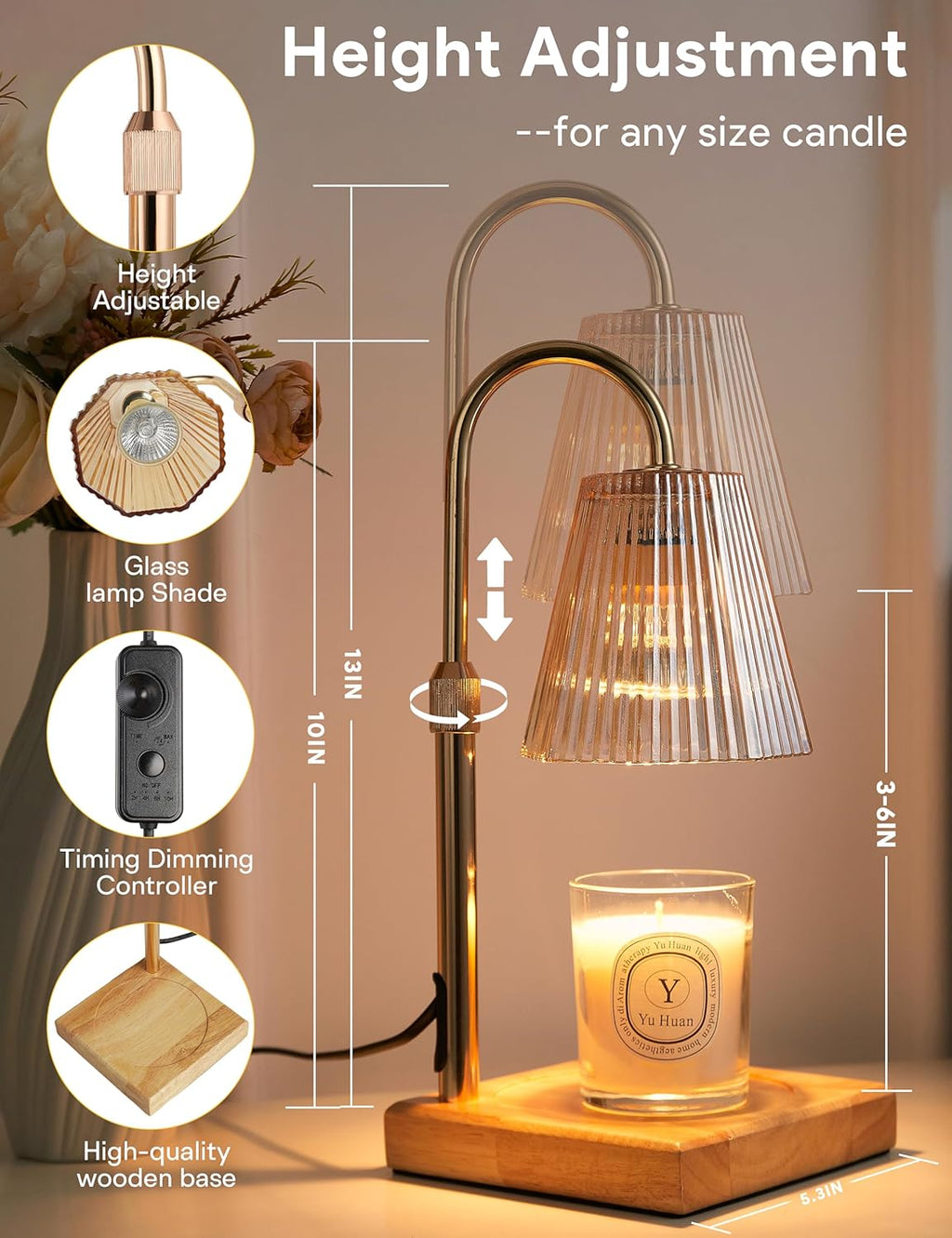 Skiennix Candle Warmer Lamp - Dimmable & Adjustable Height Wax Melt Warmer | Perfect Home Decor Gift for Women & Moms