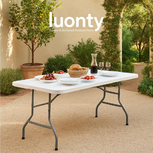 Luonty 4ft Folding Table - Heavy Duty with Handle Portable Plastic Foldable Table for Indoor/Outdoor Events, Camping, Parties, and More – Sturdy Steel Legs, Compact & Easy to Store (4 FT)