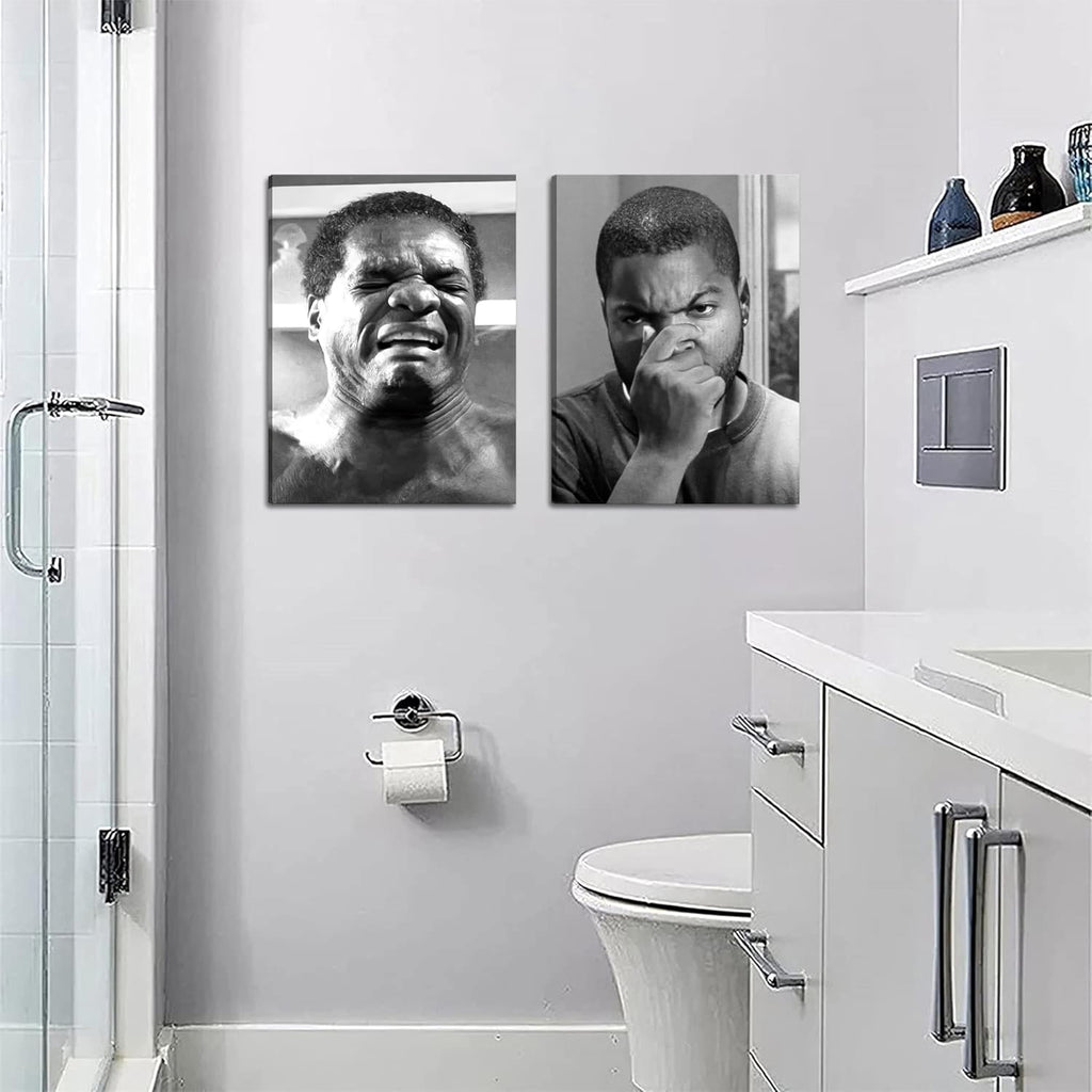 Skiennix Framed Funny Bathroom Canvas Wall Art Set - Vintage Comedy Movie Posters, 12x16in