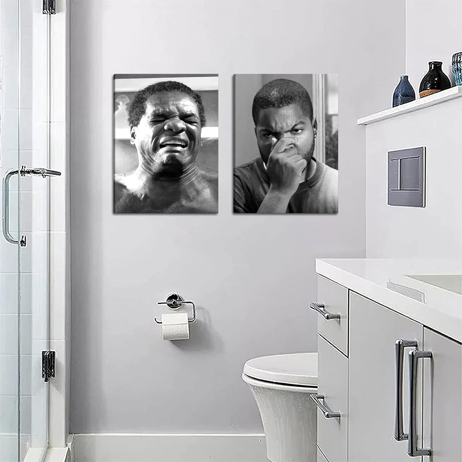 Skiennix Framed Funny Bathroom Canvas Wall Art Set - Vintage Comedy Movie Posters, 12x16in