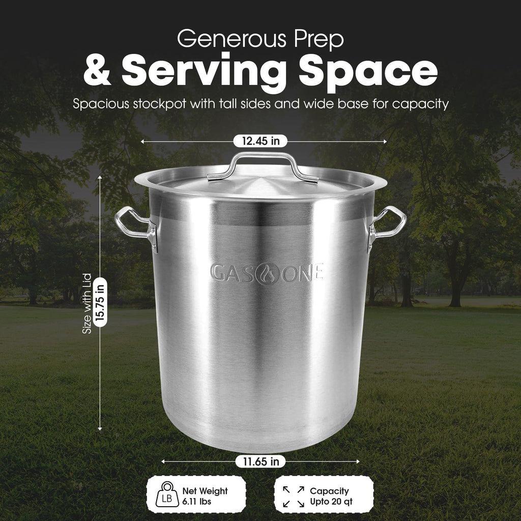 GasOne Stainless Steel Stockpot – 20qt Stock Pot with Lid and Capsule Tri-Ply Bottom – Heavy-Duty Cooking Pot for Beer Brewing, Soup, Seafood Boil – Reinforced Rim Stainless Steel Soup Pot