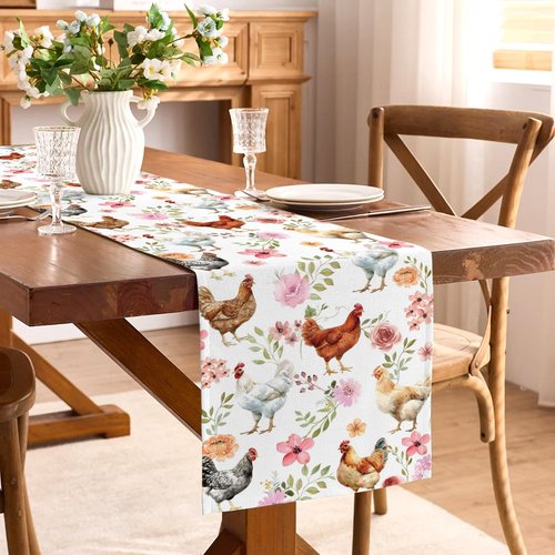 Buxiuer Chicken Party Decoration Spring Easter Farm Animal Hen Table Runner Barnyard Birthday Baby Shower Dining Home Kitchen Island Decor
