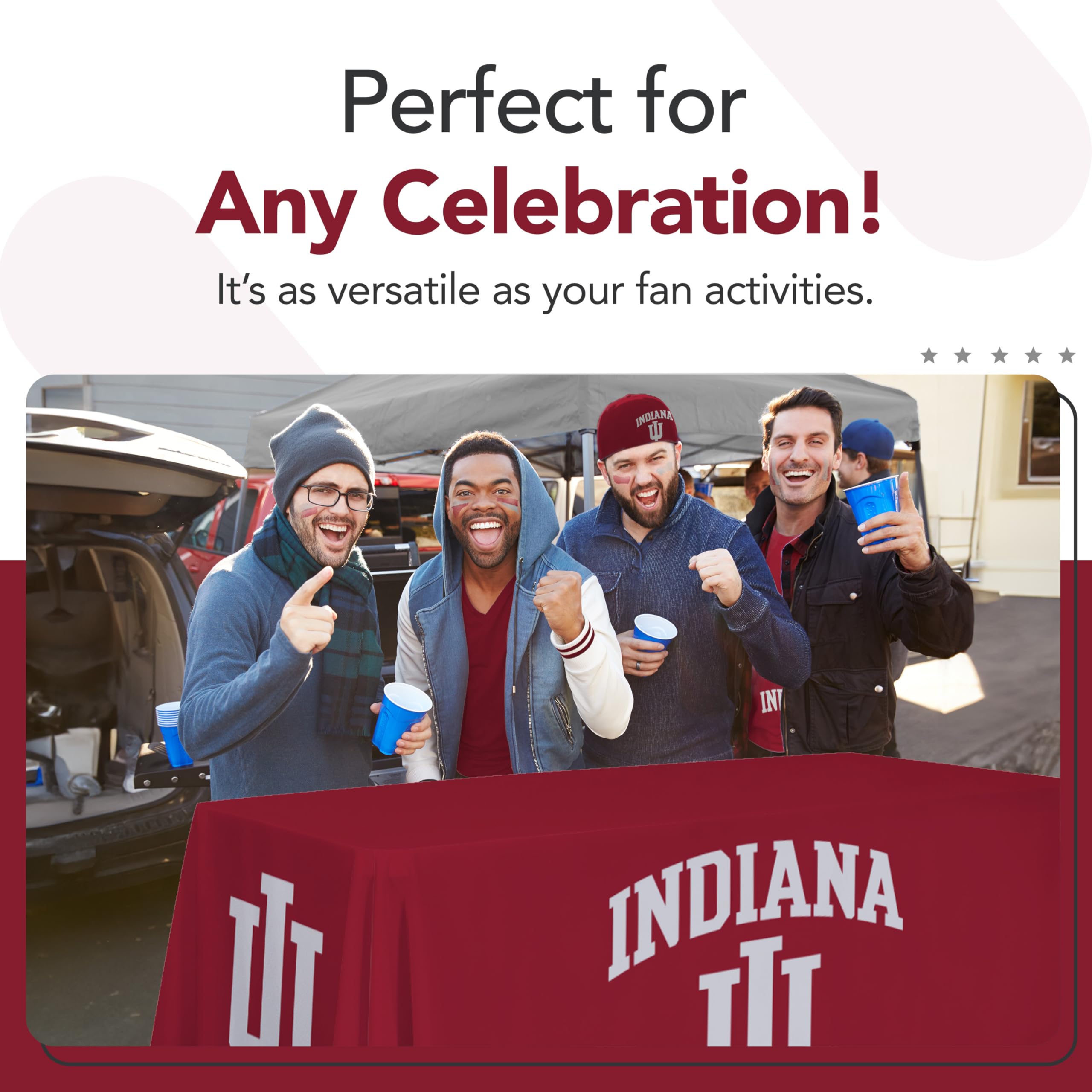 Victory Corps Indiana Hoosiers College Sports Printed Table Throw - NCAA Licensed - Polyester - School Tablecloth (White, Red) (6' Draped)