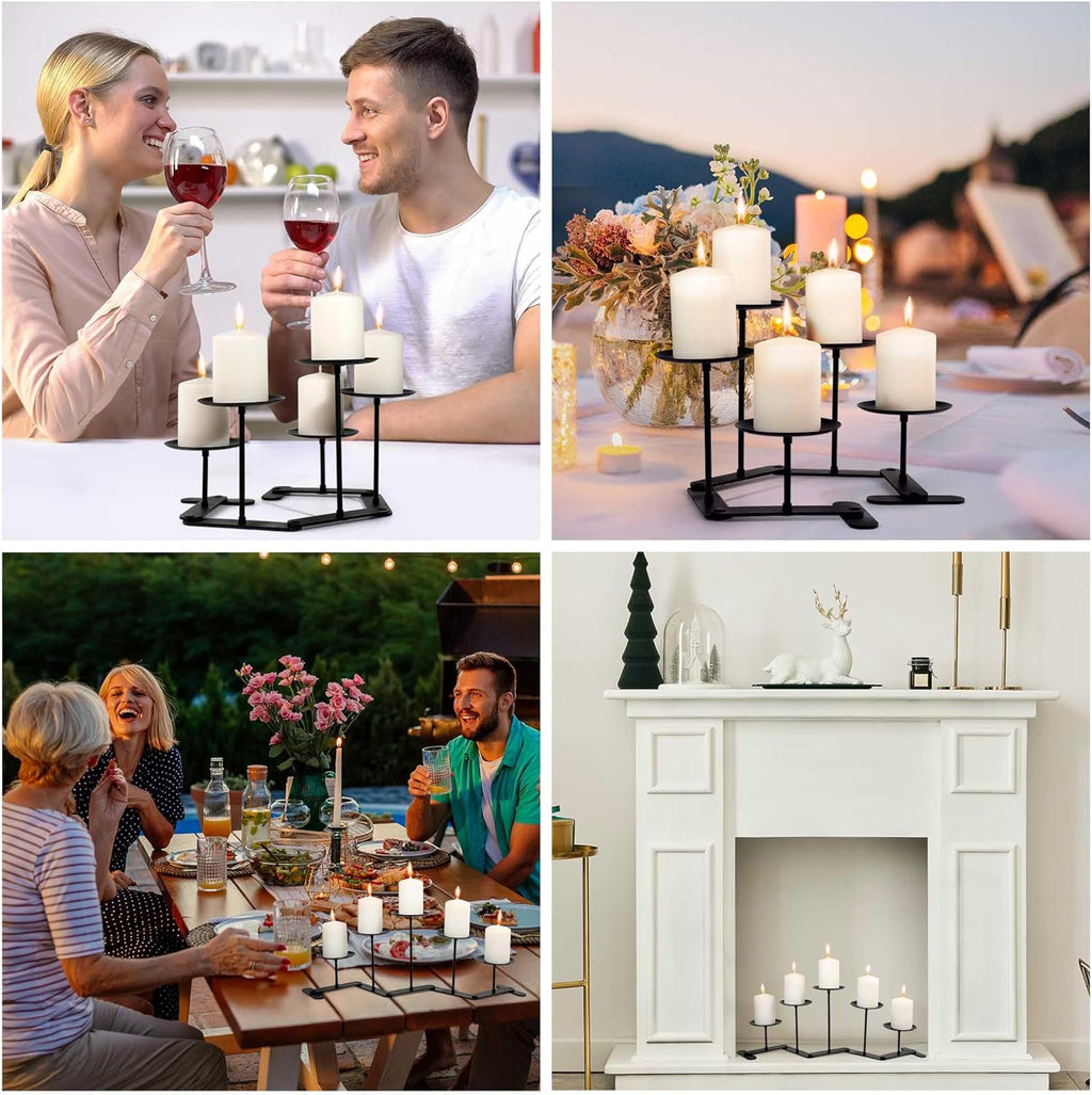 Skiennix Adjustable Candelabra Candle Holder - 5-Candle Iron Design for Pillar Candles | Elegant Black Finish