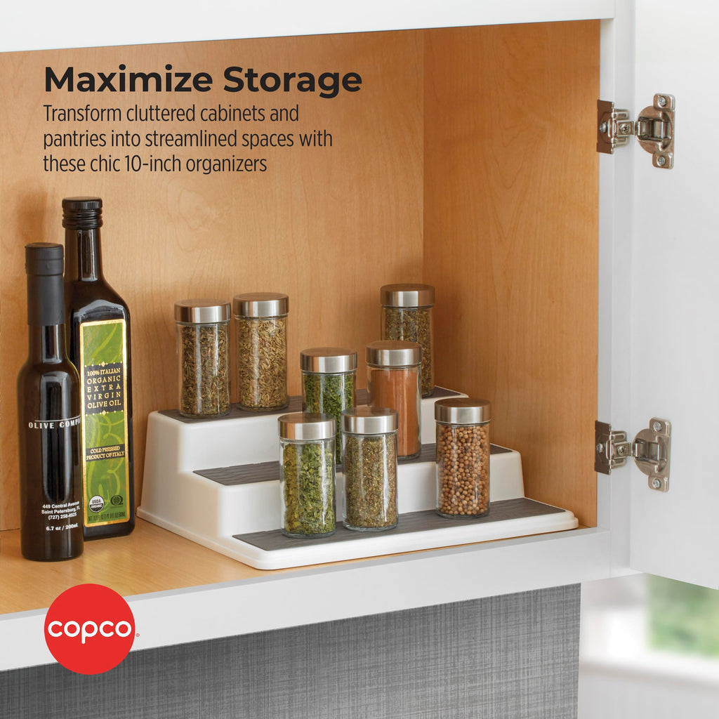 Copco Grey 2 Non-Skid 3-Tier Spice Rack Organizer for Pantry, 2-Pack, 10-Inch