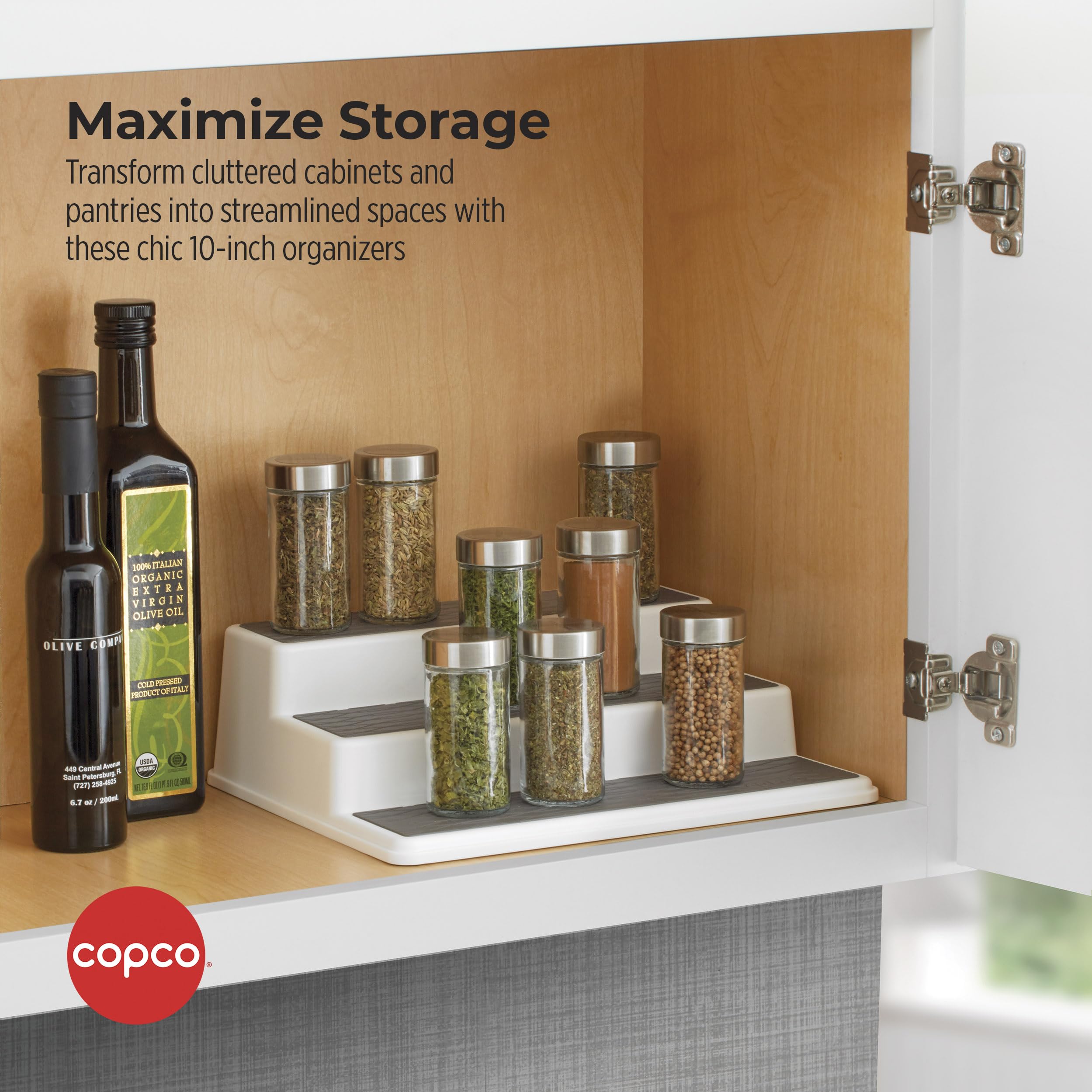 Copco Grey 2 Non-Skid 3-Tier Spice Rack Organizer for Pantry, 2-Pack, 10-Inch