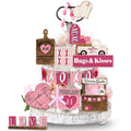 Marsui 19 Pcs Cute Retro Valentine's Day Tiered Tray Decor Set, Cartoon Pink Heart Wood Signs with Retro Be Mine My Love, Valentines Table Decor for Home Kitchen Living Room