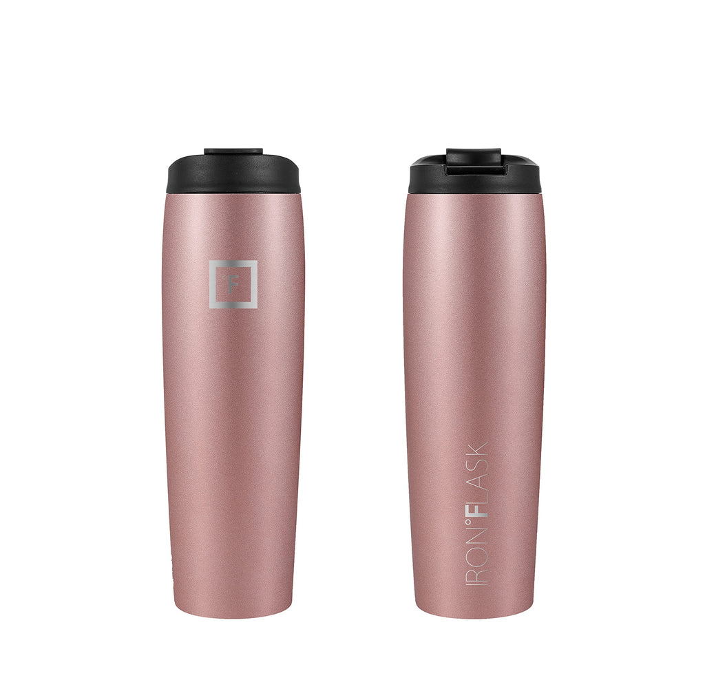IRON °FLASK Nomad Tumbler - 2 Lids (Straw/Flip), Vacuum Insulated Stainless Steel Bottle, Double Walled, Drinking Cup, Coffee Travel Mug, Water - Rose Gold, 28 Oz