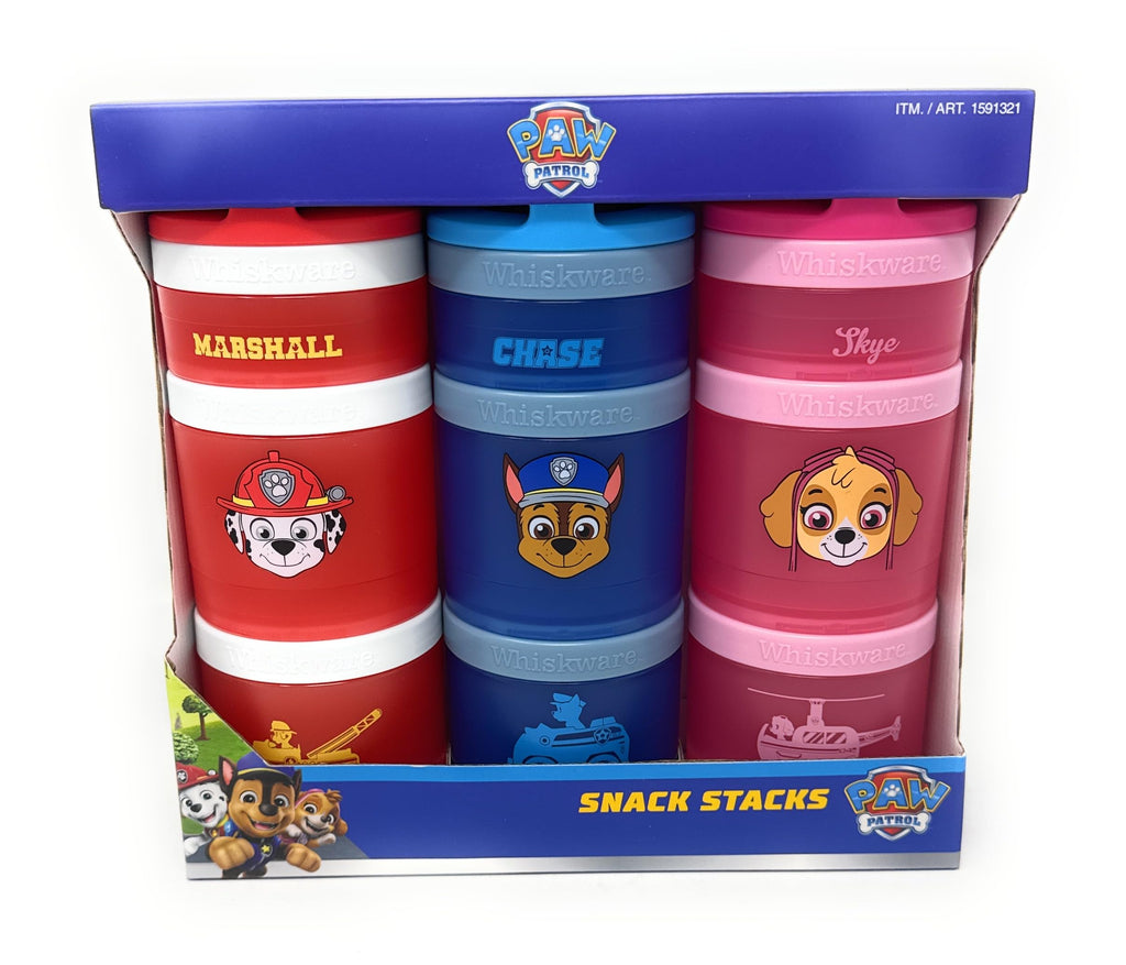 Whiskware Stackable Snack Containers for Kids and Toddlers, 3 partable snacking made easy for School and Travel, nickelodeon paw patrol