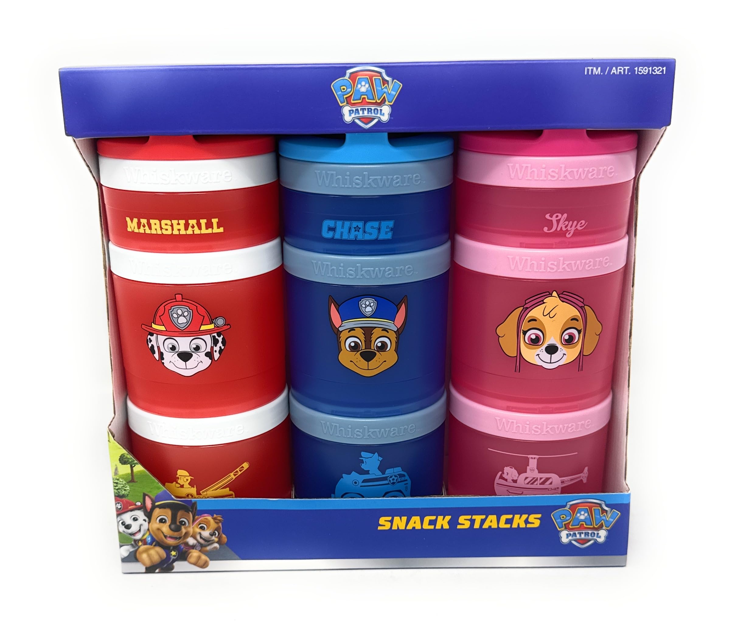 Whiskware Stackable Snack Containers for Kids and Toddlers, 3 partable snacking made easy for School and Travel, nickelodeon paw patrol