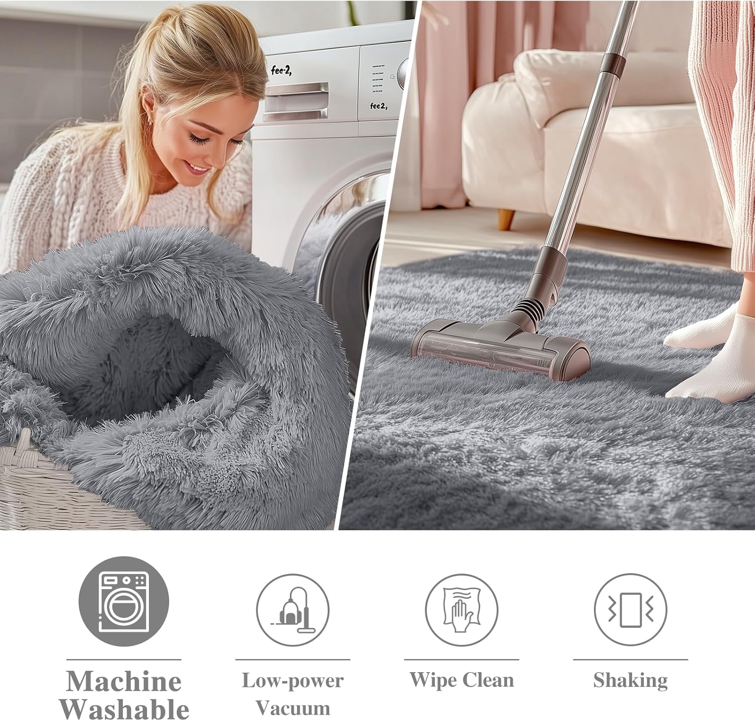 OLANLY Round Light Grey Area Rug - Soft, Fluffy, Machine Washable 2 ft Carpet for Bedroom & Living Room