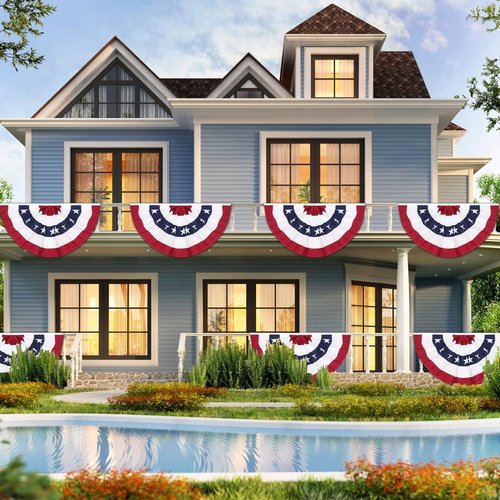 American Pleated Fan Flag - Set of 4 Patriotic Half Fan Bunting for 4th of July & Memorial Day