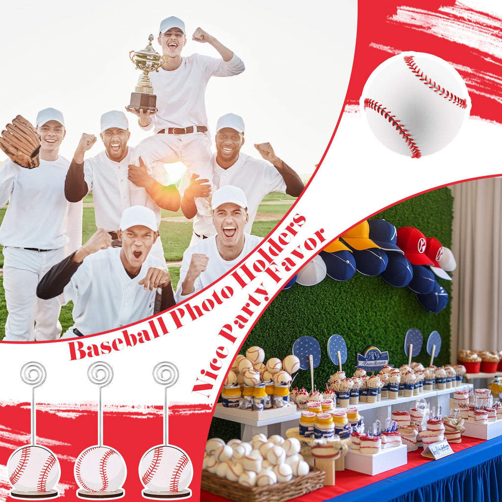 LIUBUJINGYING 24 Pcs Sports Ball Base Memo Clips Baseball Shaped Metal Wire Table Number Holders Baseball Card Holder Round Place Card Stands for Picture Note Card Menu Wedding Party Office