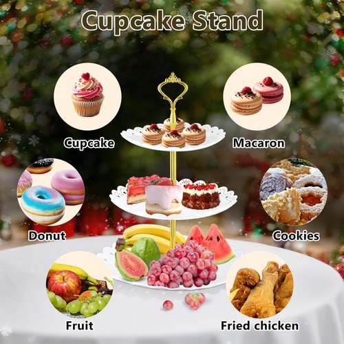 Lazycorner 10 Pcs Dessert Table Display Stands Set , with 6 Pcs 3-Tier Cupcake Stand & 4 Pcs Food Serving Tray - Cookie Tray Rack Serving Tray Cake Display Tower for Wedding Baby Shower Tea Party