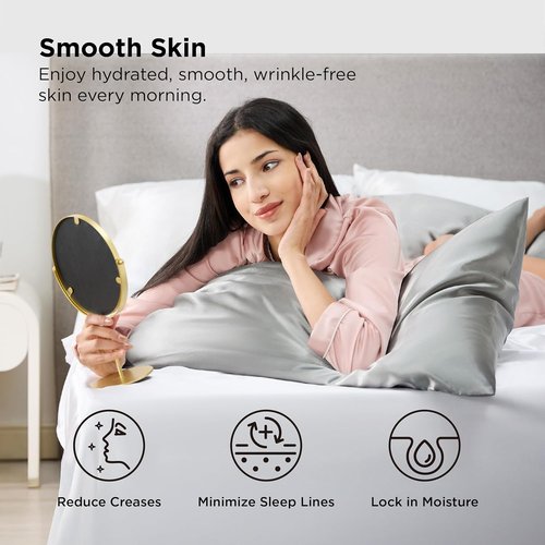 Bedsure King Size Satin Pillowcase Set - Silver Grey Pillow Covers for Hair & Skin, 20x36 Inches, 2-Pack