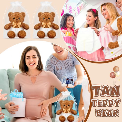Seenelling 6 Sets Bear Blindfolded Diaper Changing Coed Baby Shower Games Kit Baby Dolls Bears Diapers for Bridal Shower Gender Reveal Games Prizes Gifts for Adults Boys Girls (Tan)
