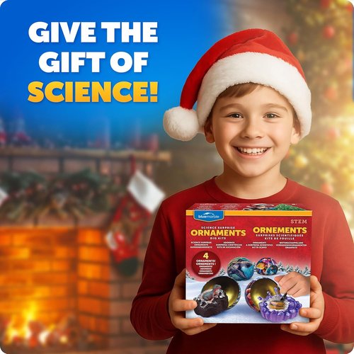 Blue Marble Science Christmas Ornament Kit - 4 Dinosaur Dig Kits with Gemstones & Bricks for Kids