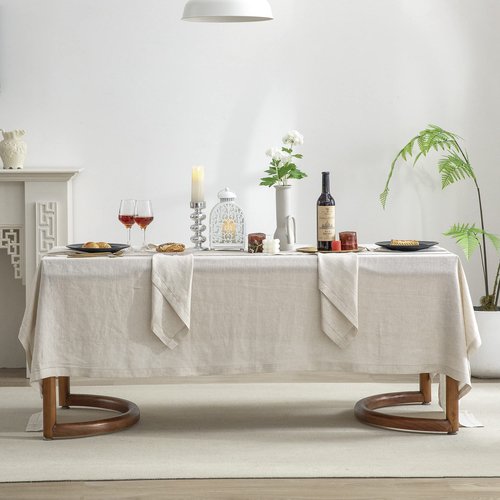 EVERLY Pure Linen Hemstitch Tablecloth,100% Stonewashed French Linen tablecloths for Kitchen Dining Rectangle Tables,60x144Inch Machine Washable Christmas Thanksgiving Organic Tablecloth-Natural Linen