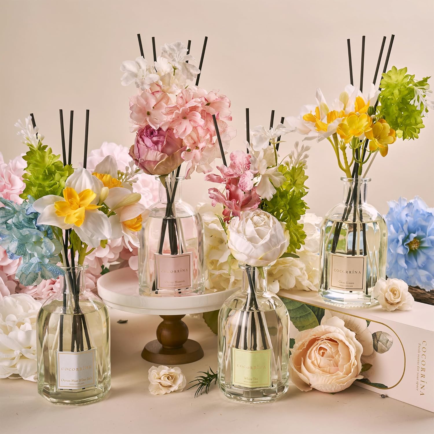 COCORRÍNA Reed Diffuser - Ocean Mist & Sea Salt | 8.5 Fl. Oz. Botanical Flower Home Decor