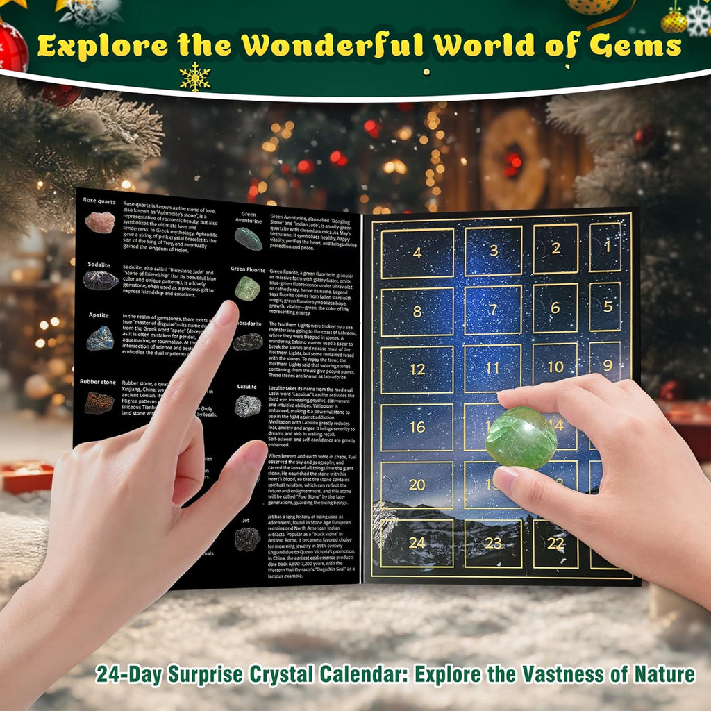 Skiennix 2025 Crystal Advent Calendar - 24-Day Christmas Countdown with Natural Chakra Stones for Kids & Pet Lovers