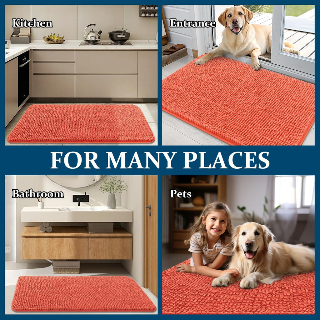 OLANLY Dog Door Mat - Absorbent Non-Slip Mud Mat for Indoor Use | 36x24 Coral, Quick Dry Chenille