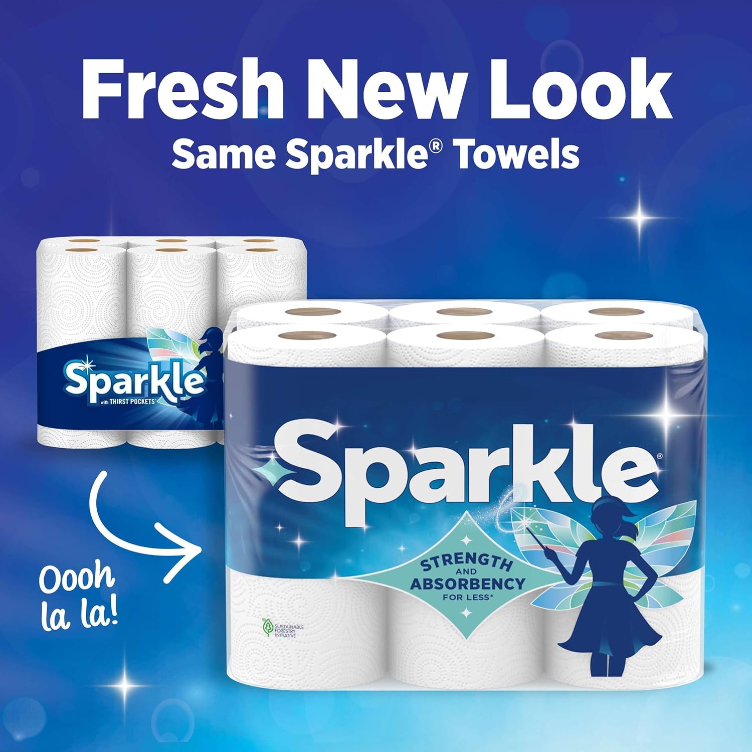 Sparkle Paper Towels - Spirited Print Design, 6 Double Rolls (660 Sheets) - Strong 2-Ply for Kitchen Cleanup
