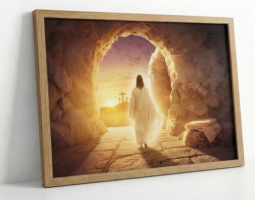 KYSNGMT Framed Jesus Resurrection Wall Art - He Is Risen Canvas Print for Home Decor | Religious Gift