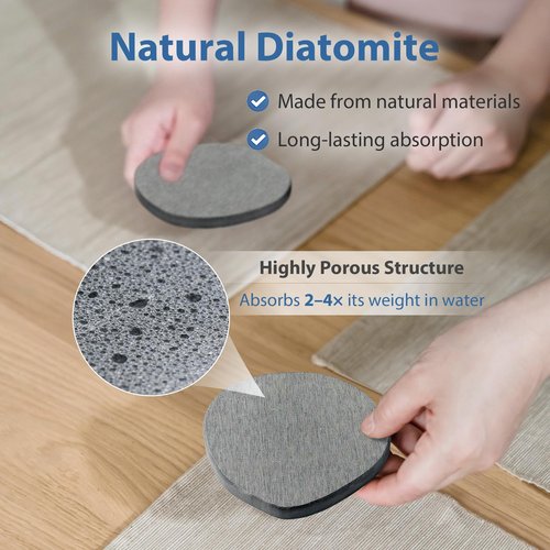 Diatomaceous Earth Coasters Set of 6 for Drinks, Moisture Water Absorbent Stone Coasters for Table Desk at Work, Water Absorbing Instant Drying Diatomite, Modern Deep Grey