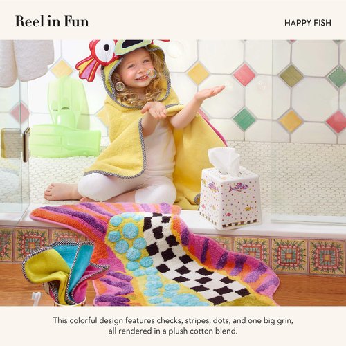 MACKENZIE-CHILDS Bath Rug, Bath Mat for Bathroom Use, Cotton Rug, 20" H x 36" W, Happy Fish