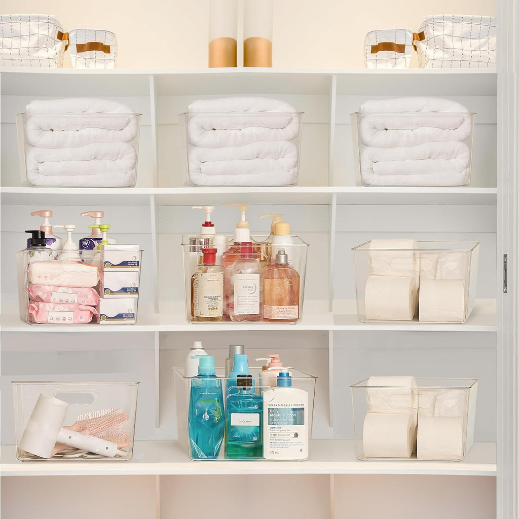 Vtopmart Extra Large Clear Plastic Storage Bins - 11x11 Cube Acrylic Organizers with Handles for Home & Pantry