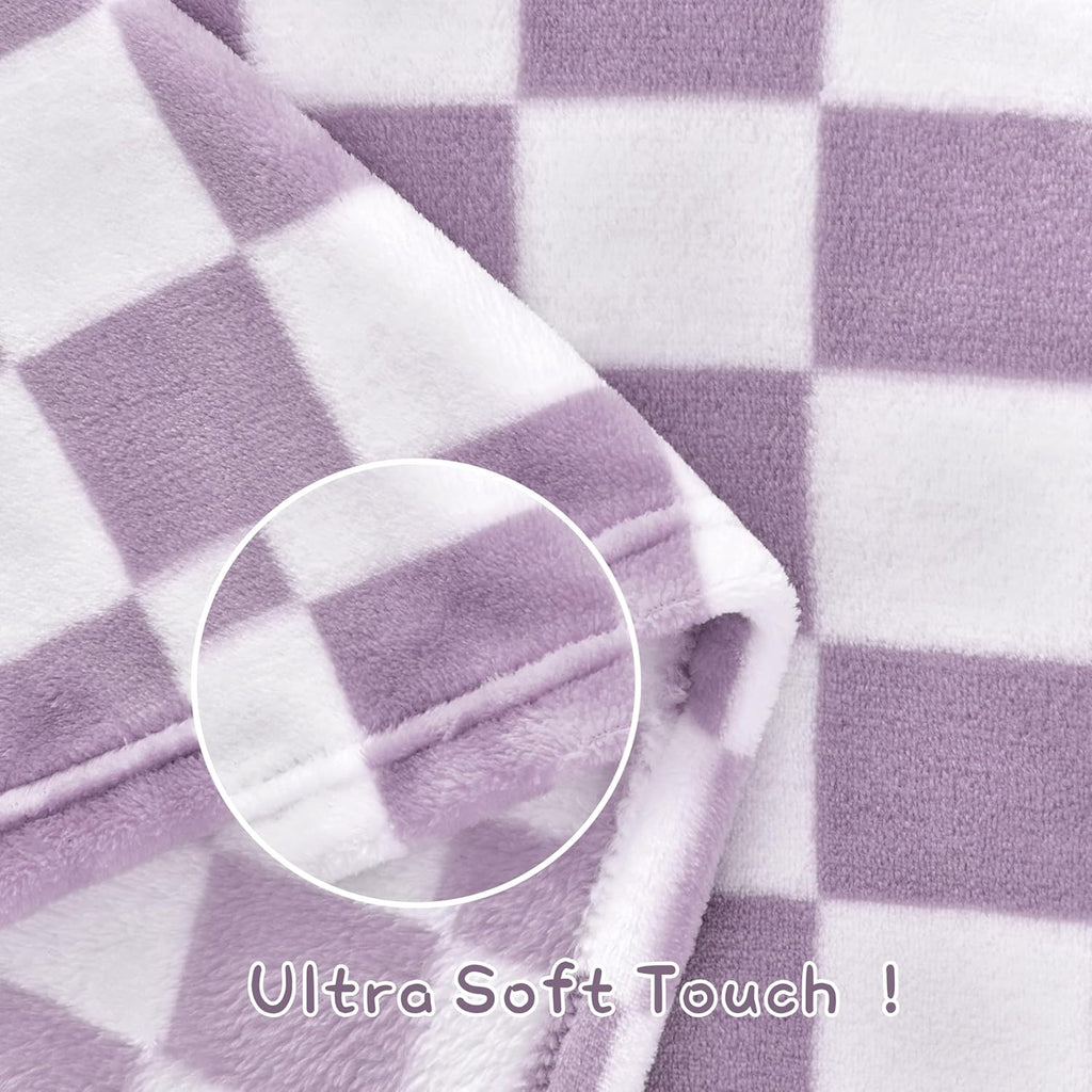 Yurhap Checkered Baby Blanket - Ultra Soft Fleece Receiving Blanket for Newborns | 30''x40'', Purple
