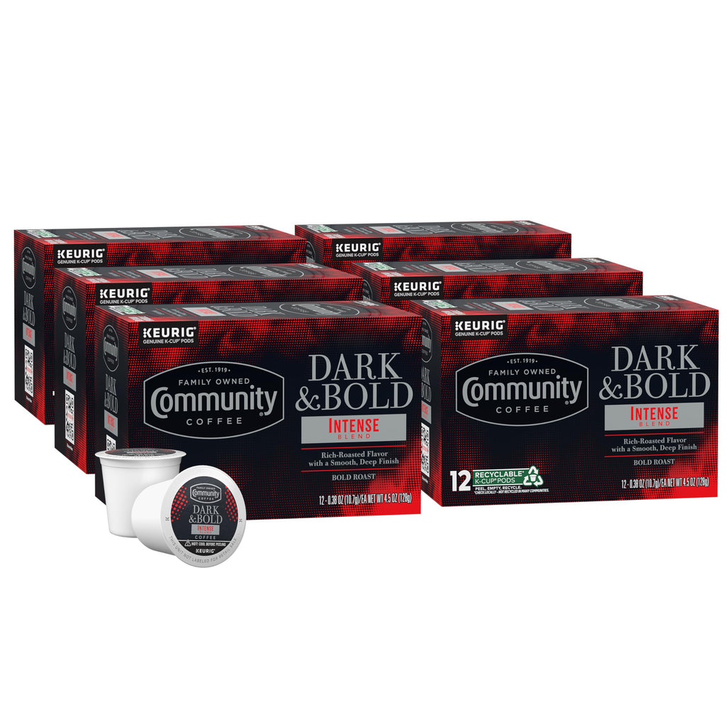 Community Coffee Dark & Bold Intense Blend 72 Count Coffee Pods, Dark Roast Compatible with Keurig 2.0 K-Cup Brewers, 12 Count (Pack of 6)