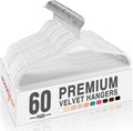 HOUSE DAY White Velvet Hangers - 60 Pack Non-Slip Heavy Duty Felt Hangers for Closet Organization | 360° Rotating Silver Hook