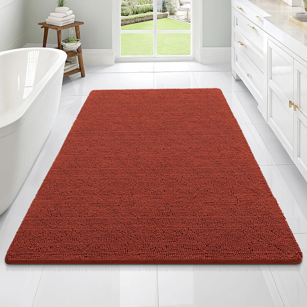 OLANLY Large Bathroom Rugs - Soft Absorbent Chenille Bath Mats | Quick-Dry Rubber Backing, Rustic Terracotta 70x46