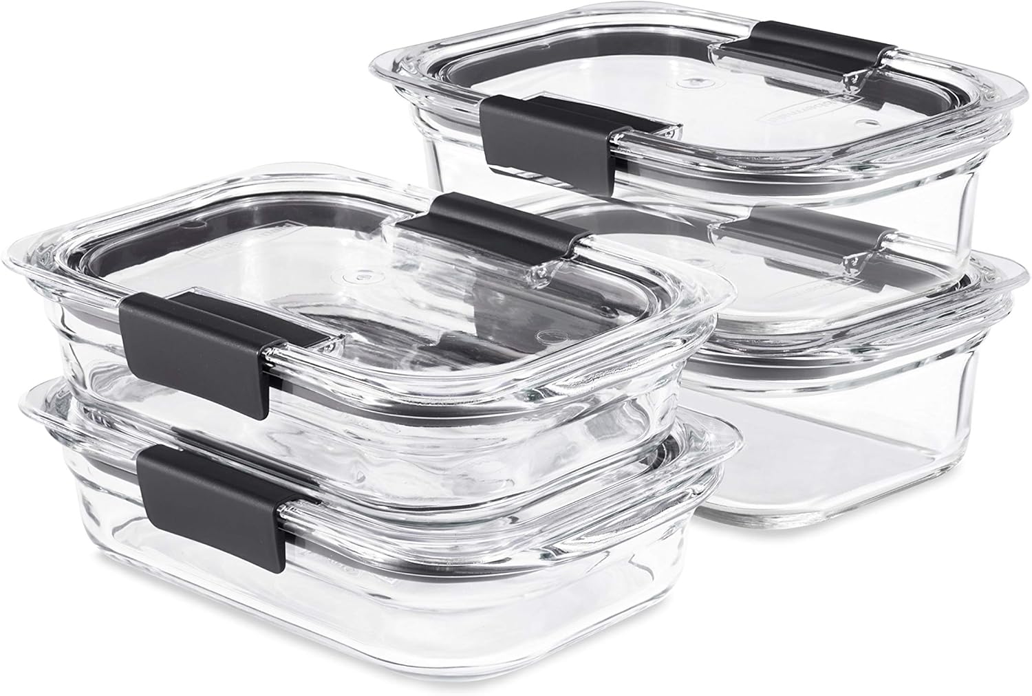 Rubbermaid Brilliance Glass Food Storage Containers - 8-Piece Set, BPA Free & Leak Proof, Clear/Grey