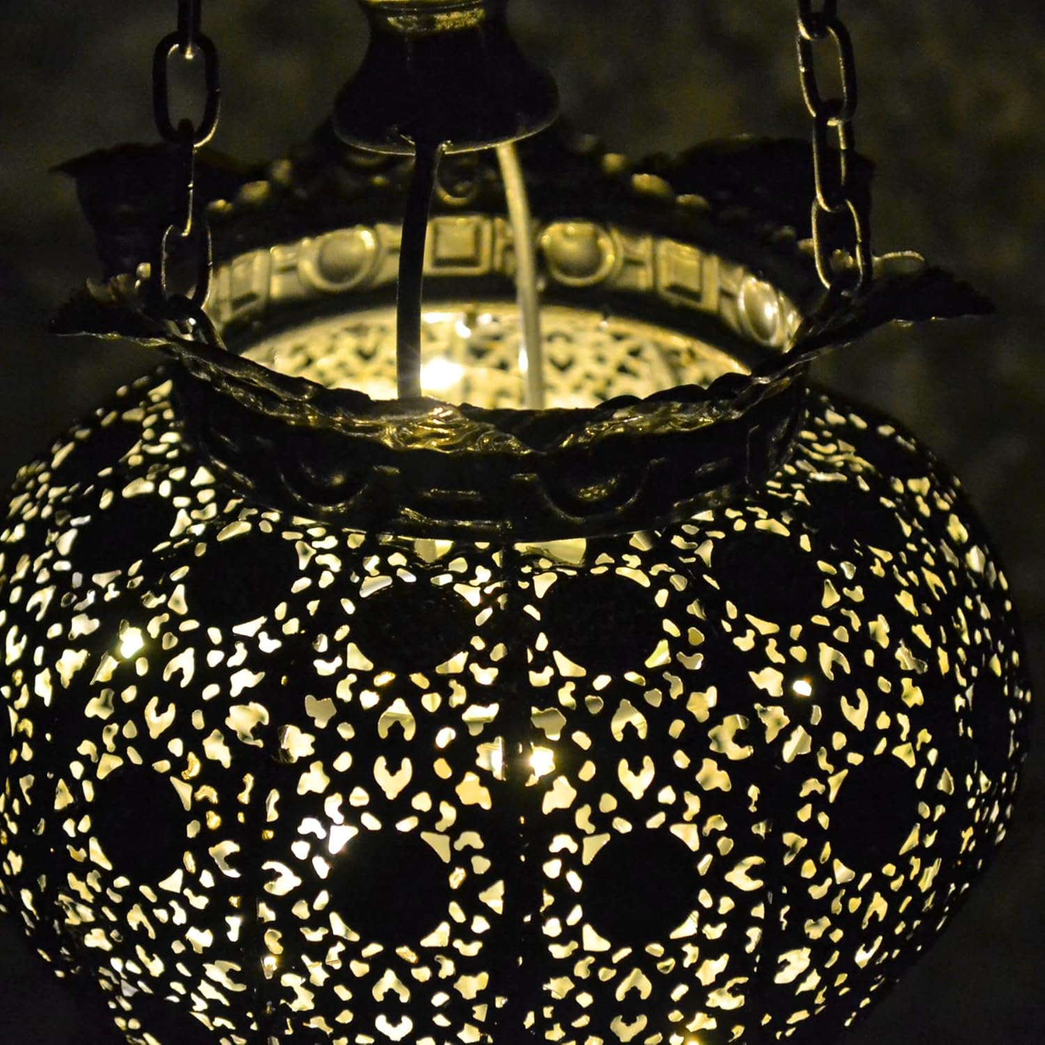 Westcharm Antique Silver Moroccan Lantern - Elegant Metal Hanging Pendant Light for Indoor/Outdoor Use - Small