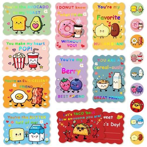 Roosyo 36 Pack Valentines Day Cards for Kids School – 4.7 x 3.2 in Funny Classroom Valentine Cards, 9 Cute Designs with Envelopes & Stickers for Boys, Girls & Teachers