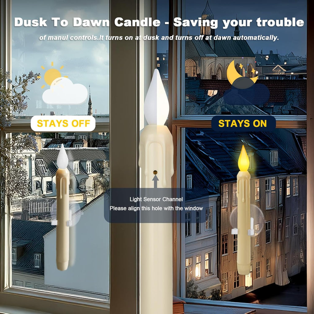 Skiennix 6 Pcs Sensor Window Candles - Flickering LED Lights with Suction Cups | Warm Yellow Glow for Holiday Decor
