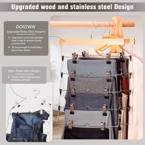 DOIOWN Skirt Hangers - Space-Saving Beechwood Design | Non-Slip Clips | 3-Pack Closet Organizer