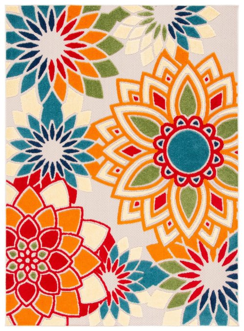 SAFAVIEH Washable Rug Outdoor Cabana Collection - 6'7" x 9', Ivory & Orange, Non-Shedding & Easy to Clean, Ideal for Patio, Backyard, Mudroom (CBN328A)