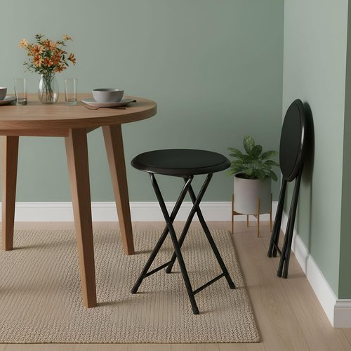 Lavish Home Folding Bar Stool | Set of 2 Heavy-Duty 18-Inch Stools with Padded Seats - 225lb Capacity (Black)