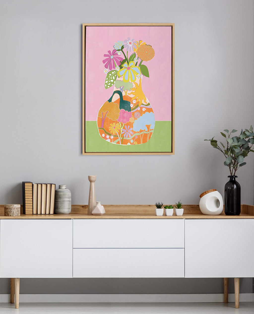 Kate and Laurel Sylvie Miracle Vase Framed Canvas Wall Art by Alja Horvat, 23x33 Natural, Floral Art for Wall