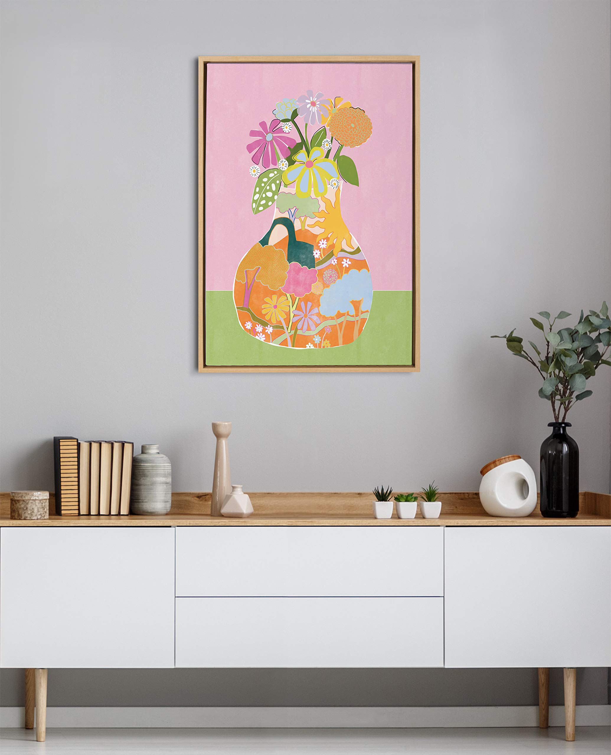 Kate and Laurel Sylvie Miracle Vase Framed Canvas Wall Art by Alja Horvat, 23x33 Natural, Floral Art for Wall