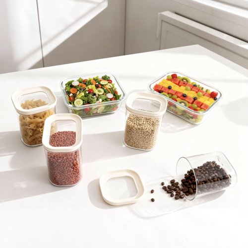 Urban Green Glass Food Storage Jar with Glass Lid in Square Shape, Food Canister Set with Airtight Lids, Pantry Jars for Kitchen Organization, Food Storage Containers in Set of 6