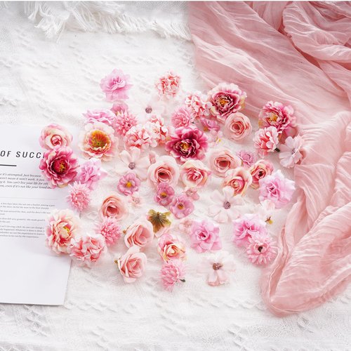 54Pcs Faux Flowers Heads Small Decorative Flowers for Crafts Cake Wreath Garlands Wedding Table Home Decoration