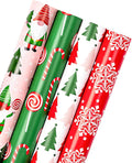 WRAPAHOLIC Christmas Wrapping Paper Roll - Jumbo 30 Inch Gnome Elf Holiday Collection | 4 Rolls, Red, Green, Pink